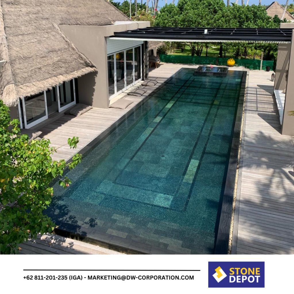 Bali black lavastone for large swimming pool outdoor spaces