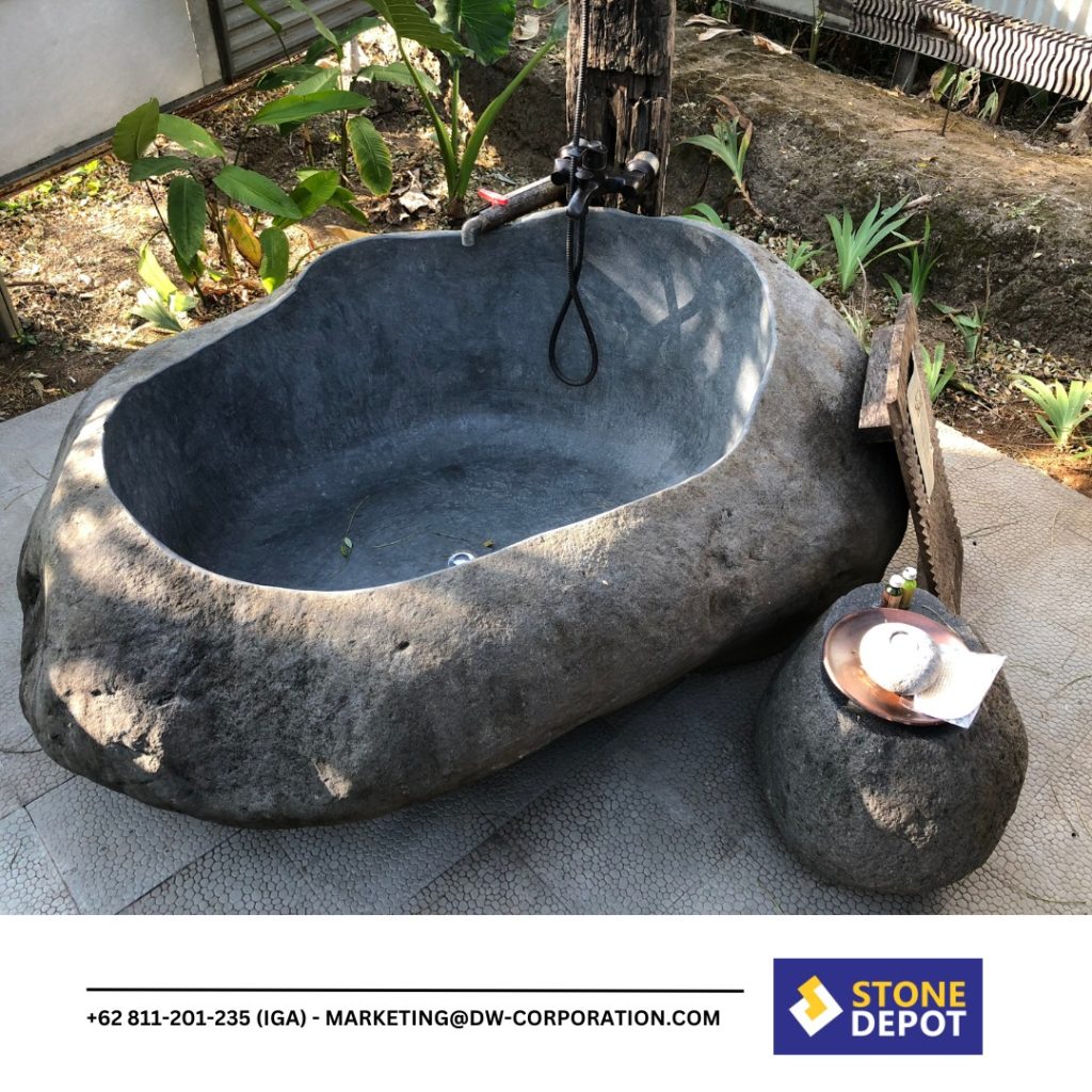 Grey riverstone for outdoor bali stone bath at Alamanis Resort