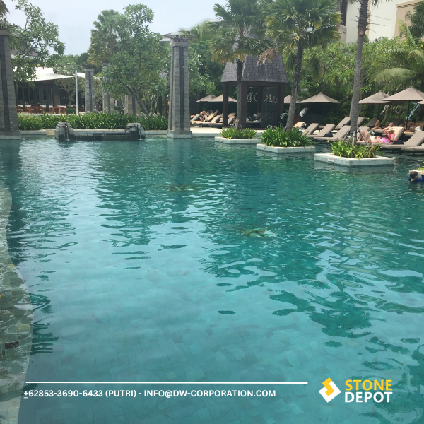 Swimming pool outdoor with bali green sukabumi stone